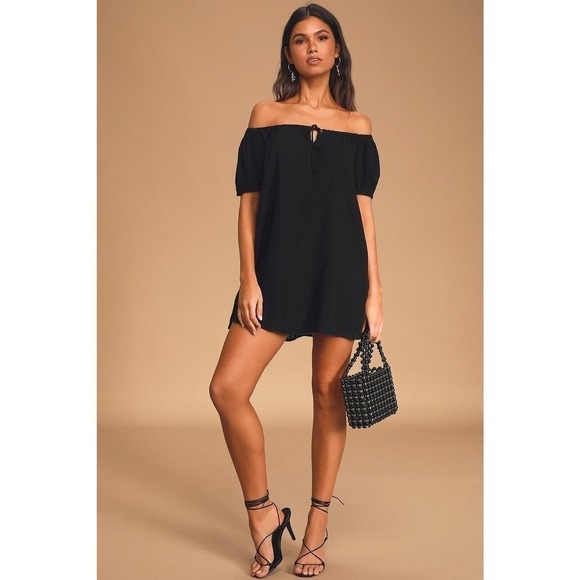 Lulus Size Small Keep It Fresh Off The Shoulder Mini Dress Black - Picture 1 of 4